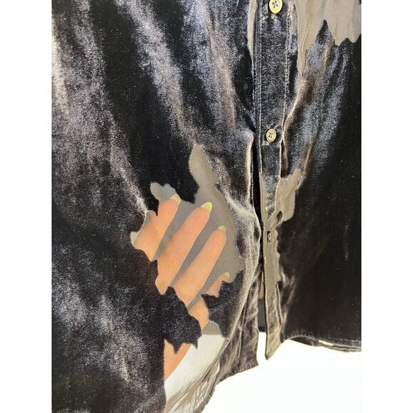 NWT INC Button Up Shirt Burnout Velvet Black Sz Large Goth Wimsigoth Dark Fairy - Picture 3 of 10